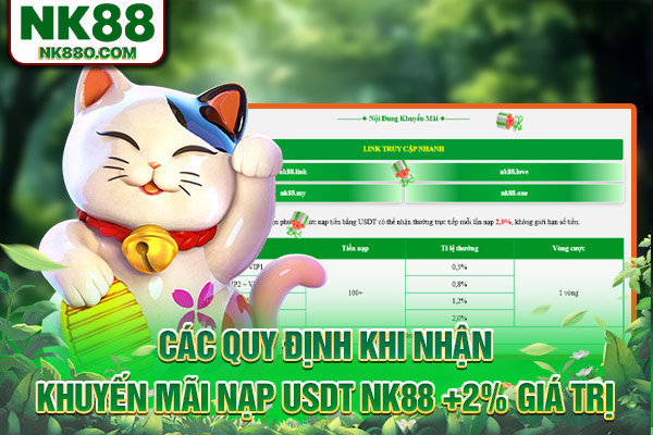 Các quy định khi nhận khuyến mãi nạp USDT NK88 +2% giá trị